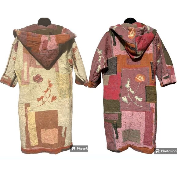 Vintage Patchwork Coat M Tapestry Reversible Floral Kantha Cottage Art to Wear